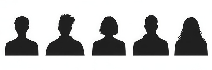 Set of diverse people silhouettes vector illustration of various head shapes ideal for user interface and profile placeholders