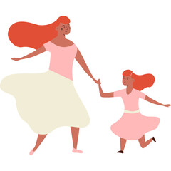 Mother And Daughter Dancing Happily Together Wearing Pink Outfits White Background