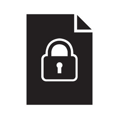 minimal black document icon with white padlock security symbol