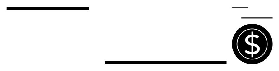 Dollar symbol in a bold circle with horizontal lines suggesting payment or transaction. Ideal for finance, payment, transaction, banking, commerce, economy, cash flow, simple flat metaphor