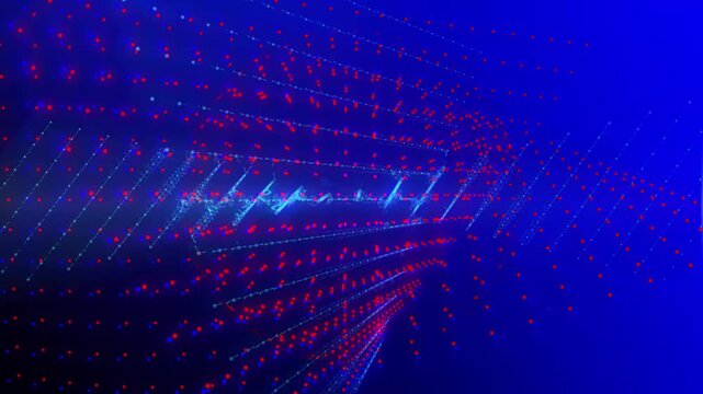 Digital halftone dots pulse like binary code hi tech animation for programming and big data concepts