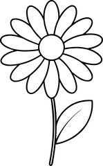 Black and White Daisy Flower Line Art with Single Leaf for Coloring and Design