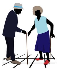 Elderly man and woman. People silhouettes, vector illustration