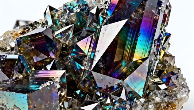 Crystalline Structures — Iridescent Facets and Sharp Angles Reflecting Light Like Digital Gemstones