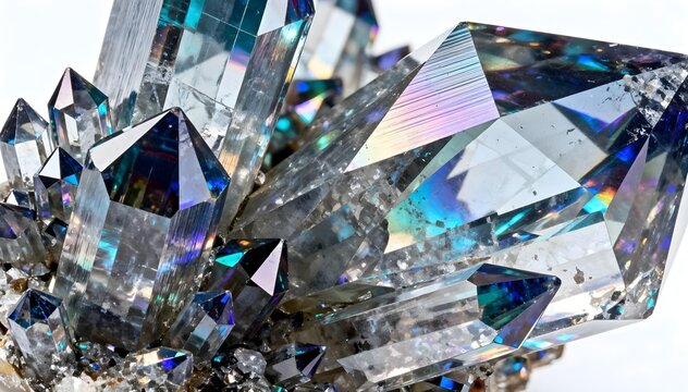Crystalline Structures — Iridescent Facets and Sharp Angles Reflecting Light Like Digital Gemstones - Powered by Adobe