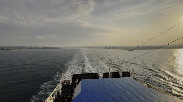 Car ferry Spirit of Tasmania leaving Devonport on the island and shipping back to Geelong mainland Australia, crossing the bass strait.