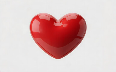 Obraz premium Glossy red 3D heart icon, shiny symbol of love, romance, and Valentine's Day, for social media and health concepts, isolated on a white background.