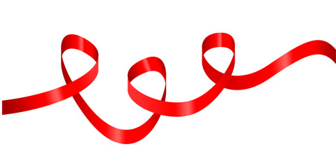 Red Ribbon Curly Decoration Vector Isolated on White Background, Elegant Shiny Twisted Tape Design for Celebration, Gift Wrap, Banner, Poster, and Holiday Decorative Element