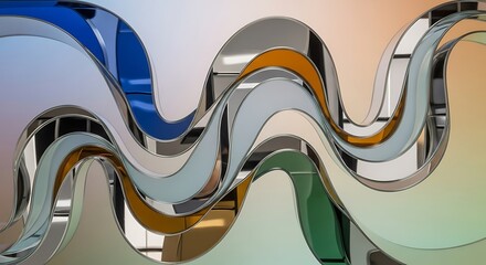 Colorful glassy wave pattern rendered in modern abstract three-dimensional