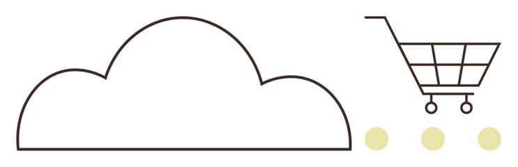 Outline of a cloud and shopping cart connected by three dots. Ideal for e-commerce, cloud computing, digital sales, technology, online services, integration, innovation. Simple flat metaphor