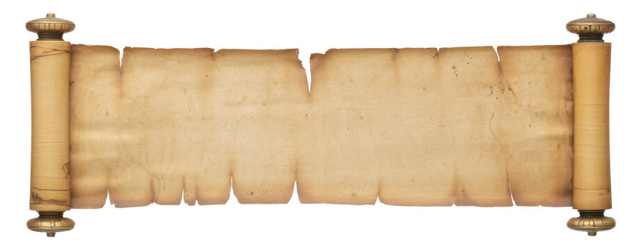 Scroll of old parchment paper isolated on white 
