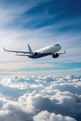 Fototapeta premium Bright passenger airplane plane flying in sky 