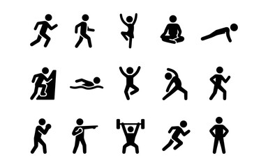Naklejka premium Dynamic set of silhouette fitness icons for active lifestyle design