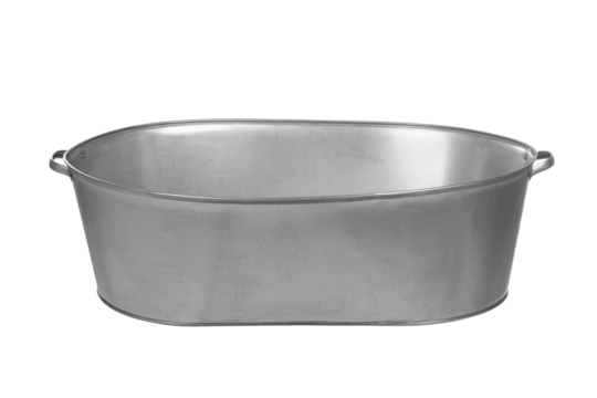 galvanized metal basin with handles, bathtub, laundry and washing container, insulated on a white background