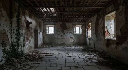 Obraz premium Decayed remnants, ancient walls, natural degradation, lost interior