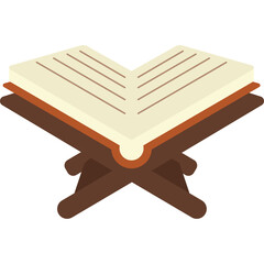 Open Islamic Book on Wooden Stand Transparent Background Flat Design Style