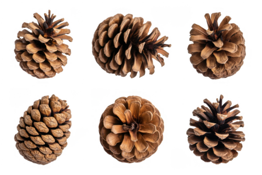 set of christmas pine cones isolated on white or transparent png 

