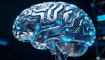 A Glowing Digital Brain — Circuitry and Data Nodes Interconnected Like a Neural Network
