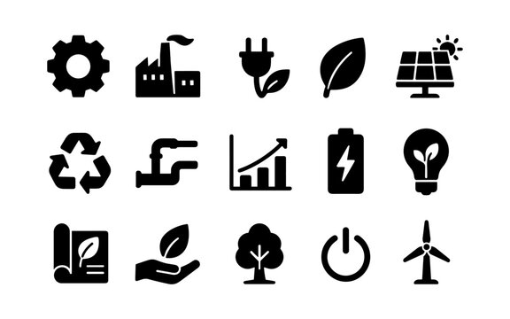 Comprehensive collection of eco-friendly icons for sustainable energy and environmental awareness - Powered by Adobe