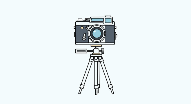 Vintage camera on a tripod ready to capture beautiful moments, ideal for photography blogs and creative projects with a retro vibe