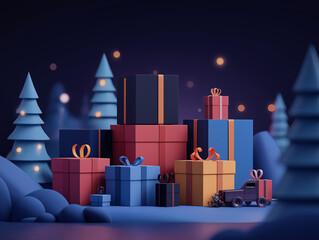 Christmas Gift Boxes in Winter Night Scene