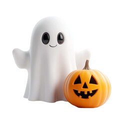 3D cute ghost with pumpkin, isolated without background