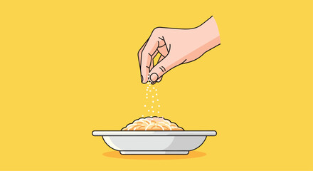 Adding a sprinkle of flavor to food, a delicious touch of seasoning, preparing a tasty meal with a sprinkle of magic and culinary creativity