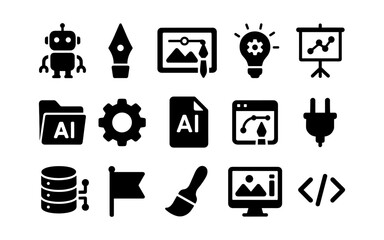 Essential design and development icons: modern minimalist black symbols for digital projects