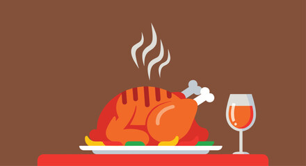 Thanksgiving feast celebration with delicious roasted turkey and elegant wine, perfect for festive holiday gatherings and food-themed campaigns