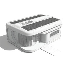 A futuristic eco-smart home with gentle curves and clean solar energy system