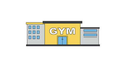 Modern fitness center building exterior with prominent "GYM" signage and clean architectural lines