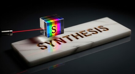 SYNTHESIS in Olive Wood on White Marble with Laser-Projected Spectrum &ndash; Scientific Elegance in Precision Photography