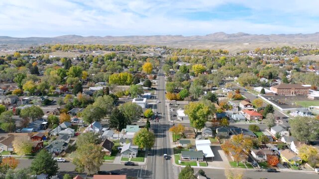Low Aerial View of Elko Nevada Suburban Area Homes on 5th St 