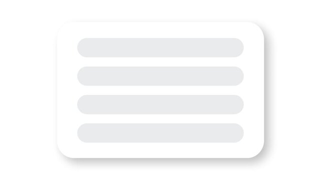 White text box bars open close animation inside rectangle with neomorphic effect on white background. 4K animated embossed text box for titles, text space, presentation, and layout motion graphics.
