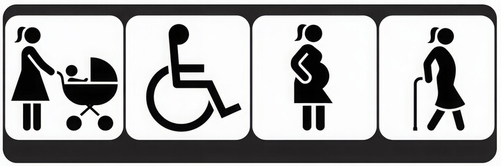 Set of vector icons representing different stages of life including motherhood disability pregnancy and old age simple flat design for web and print