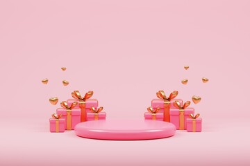 3D rendering cute pink valentine's day background with love and heart