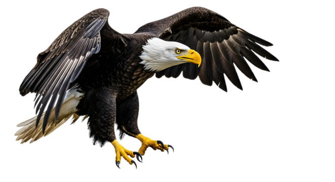Isolated bald eagle flying on white background ,  Bald Eagle flying with American flag 