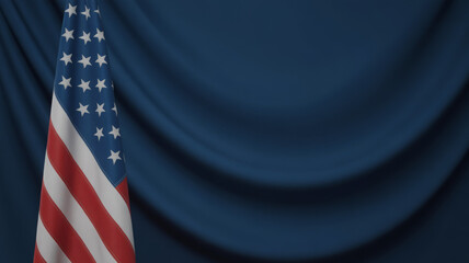 American flag on draped blue fabric patriotic symbol of the United States background for political or national events