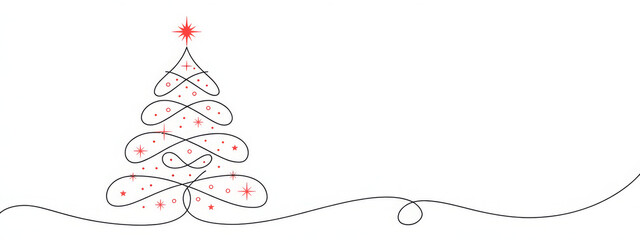 Elegant Christmas tree illustration continuous line drawing with star simple vector graphic for holiday designs