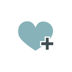 Heart plus icon. Health care vector. Medical support symbol. Love aid element.
