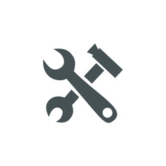 Wrench hammer icon. Repair tool vector. Service setting symbol. Work fix element.