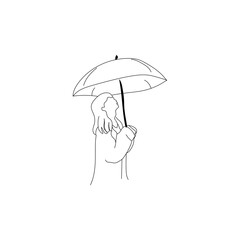 Woman umbrella outline. Rainy weather symbol. Protection element vector. Linear sketch illustration.