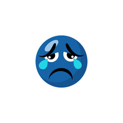 Sad face icon. Blue emotion symbol. Unhappy expression vector. Bad mood graphic.