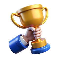 Human hand holding winner cup 3d illustration isolated