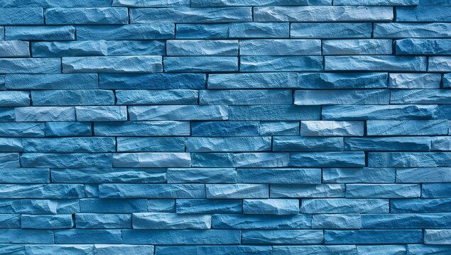 Abstract Blue Brick Facade, Textured Surface with Varied Light Reflection.