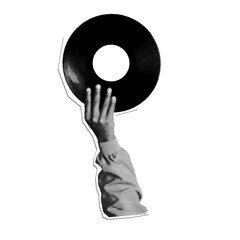 Hand holding vinyl record halftone retro 