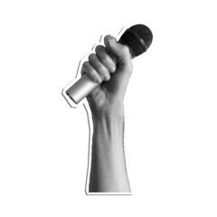 Hand holding microphone retro halftone