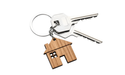 Isolated house keys ,  House keys with house shaped keychain, isolated on white background 