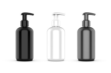 Set of Pump Bottles for Cosmetics and Liquids - Black, Clear, and Gray Dispensers
