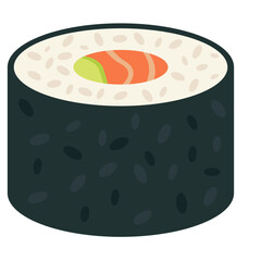 Sushi Roll with Salmon and Avocado Flat Illustration